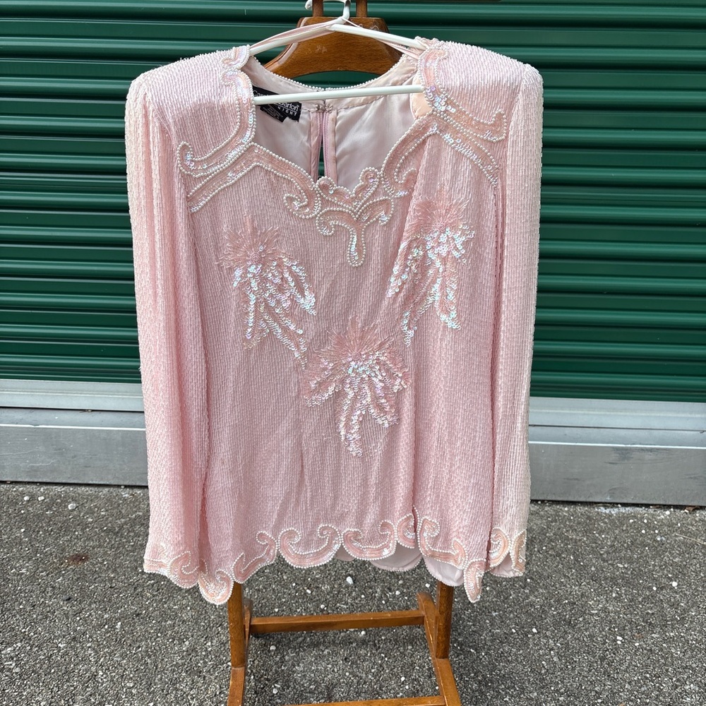 Chic Pink Beaded Women's Blouse